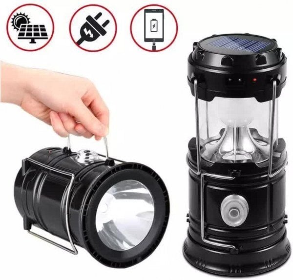 Solar Güneş Enerjili Şarjlı Led Kamp Feneri Usb'li 6+1 Led